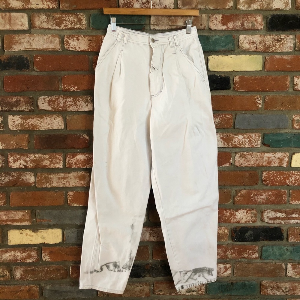 Vintage 1980s Triangle High Rise Straight Leg Jeans Stained
